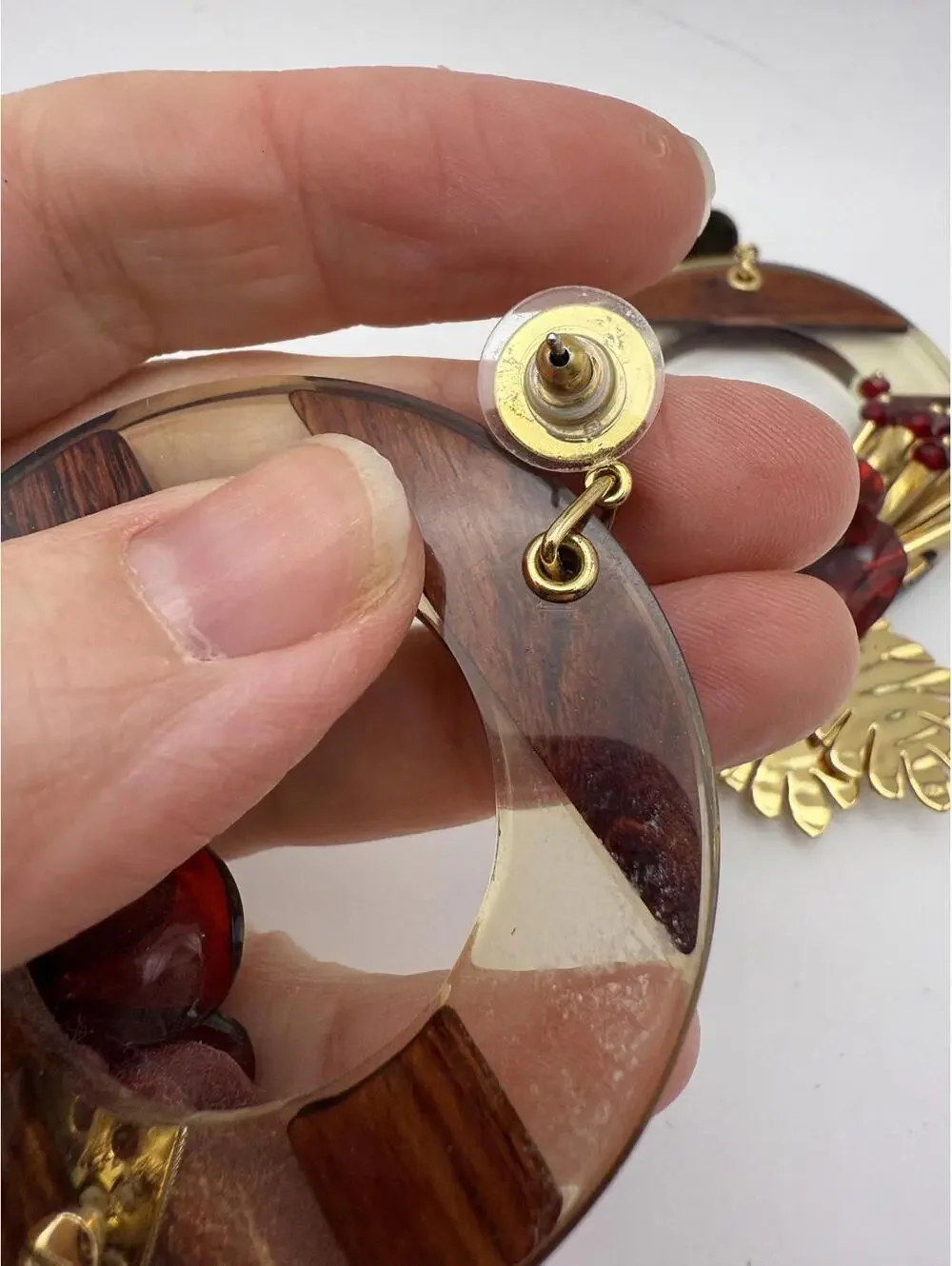 XL Floral Statement Hoop Earrings with Gold Leaf Accents